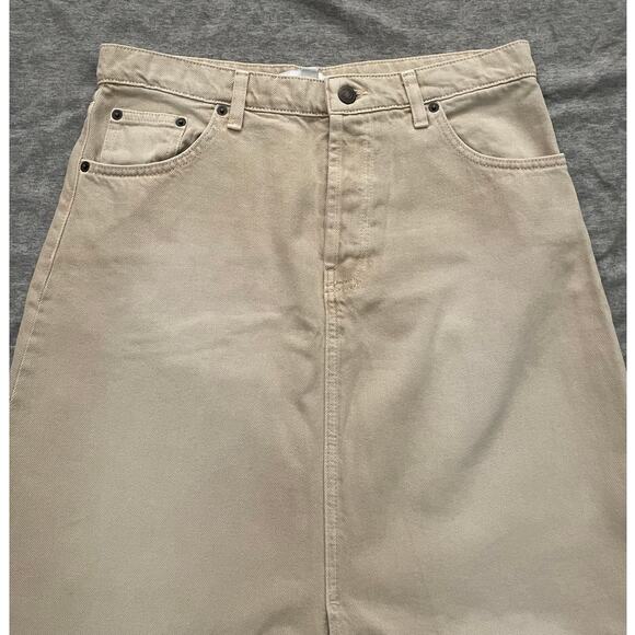 New TOPSHOP Womens Size 6 Beige Denim Low Slung Maxi Skirt - Picture 3 of 12